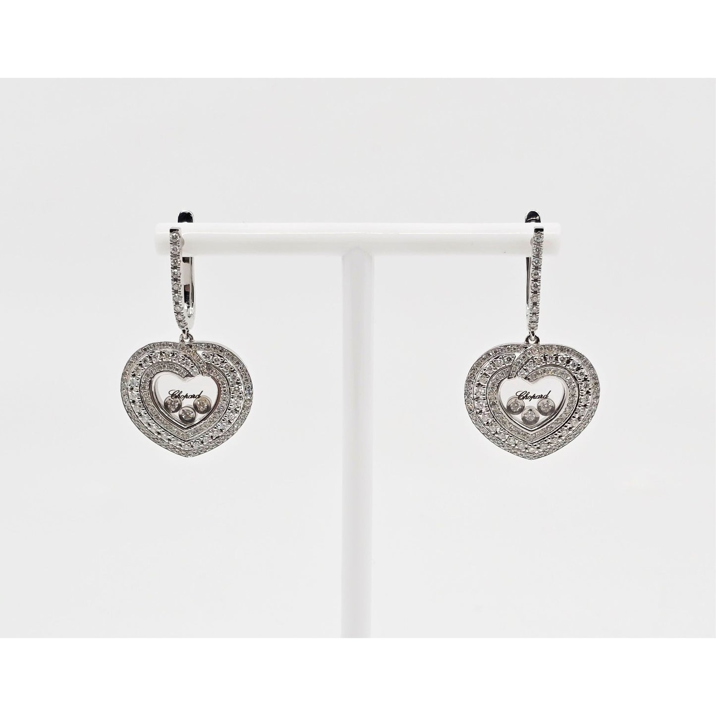 14K White Gold Round Cut Diamond Heart Shaped Hinged Earrings