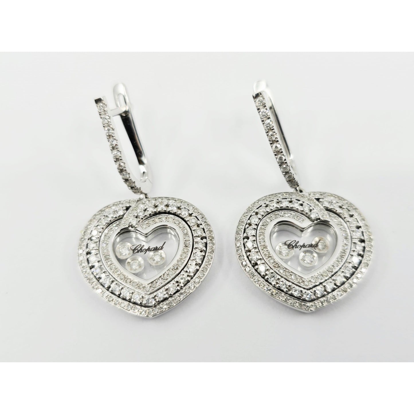 14K White Gold Round Cut Diamond Heart Shaped Hinged Earrings
