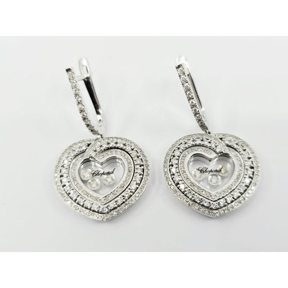14K White Gold Round Cut Diamond Heart Shaped Hinged Earrings