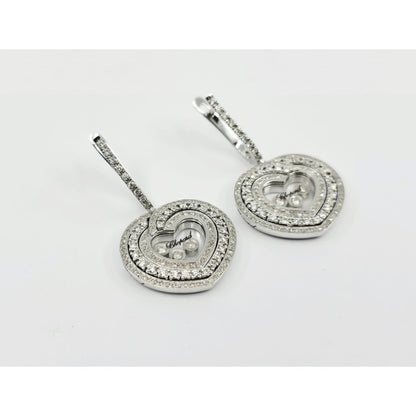 14K White Gold Round Cut Diamond Heart Shaped Hinged Earrings