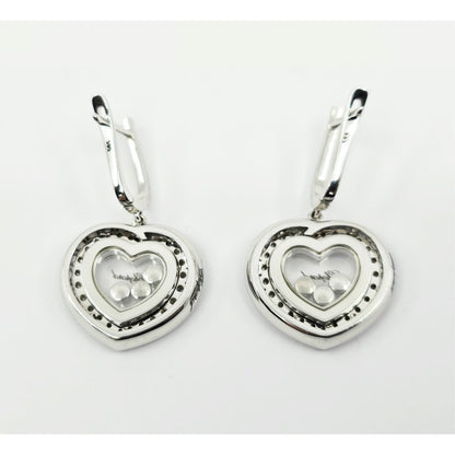14K White Gold Round Cut Diamond Heart Shaped Hinged Earrings