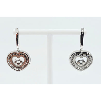 14K White Gold Round Cut Diamond Heart Shaped Hinged Earrings