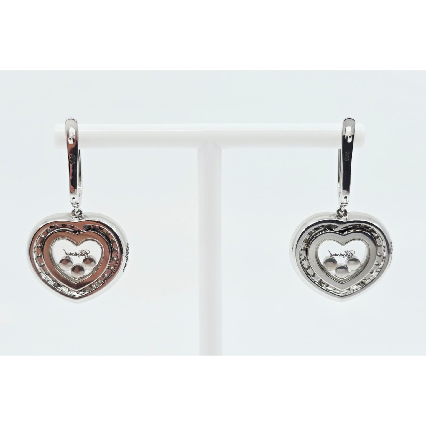 14K White Gold Round Cut Diamond Heart Shaped Hinged Earrings