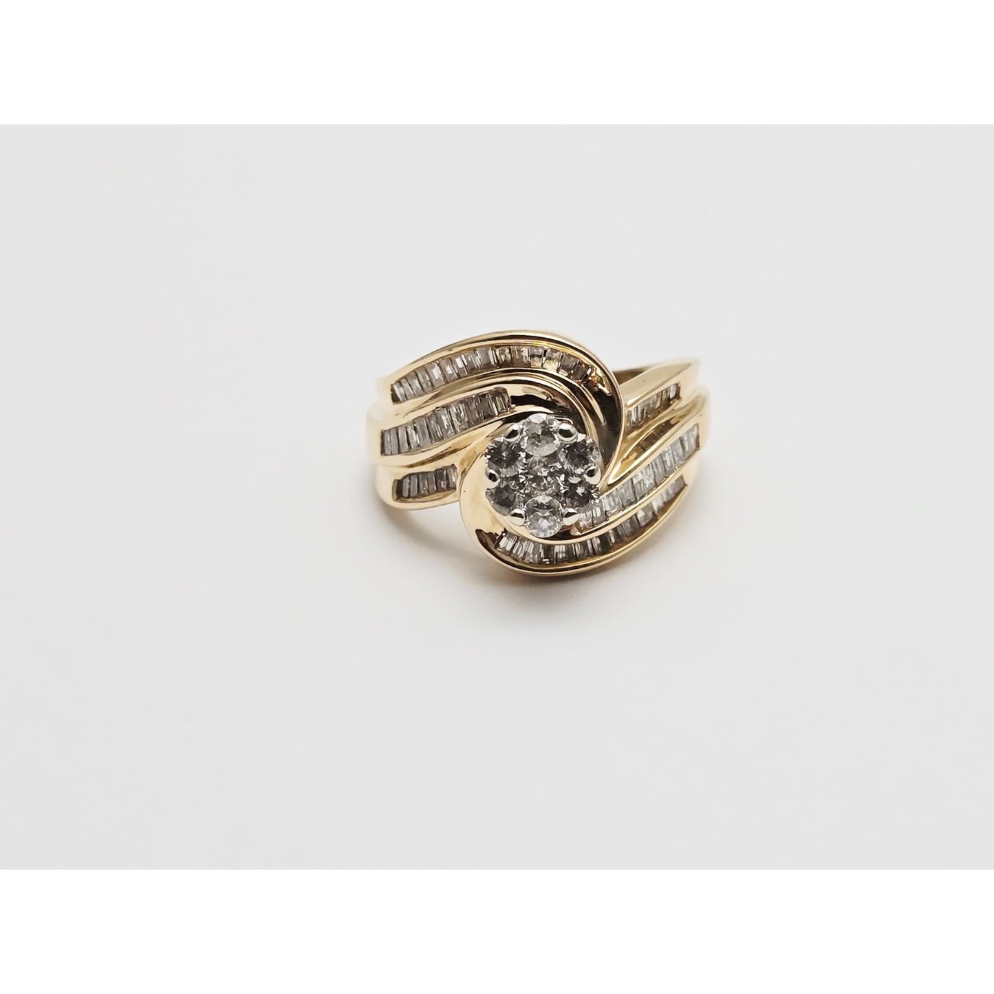 10K Two Tone Gold Baguette & Round Diamond Ring