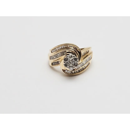 10K Two Tone Gold Baguette & Round Diamond Ring
