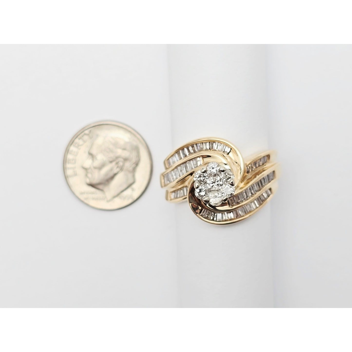 10K Two Tone Gold Baguette & Round Diamond Ring