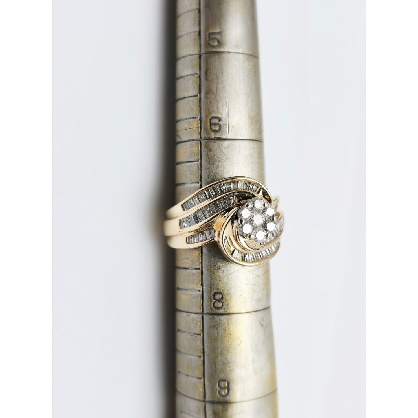 10K Two Tone Gold Baguette & Round Diamond Ring