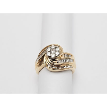 10K Two Tone Gold Baguette & Round Diamond Ring