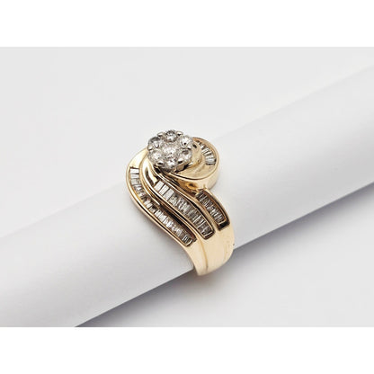 10K Two Tone Gold Baguette & Round Diamond Ring