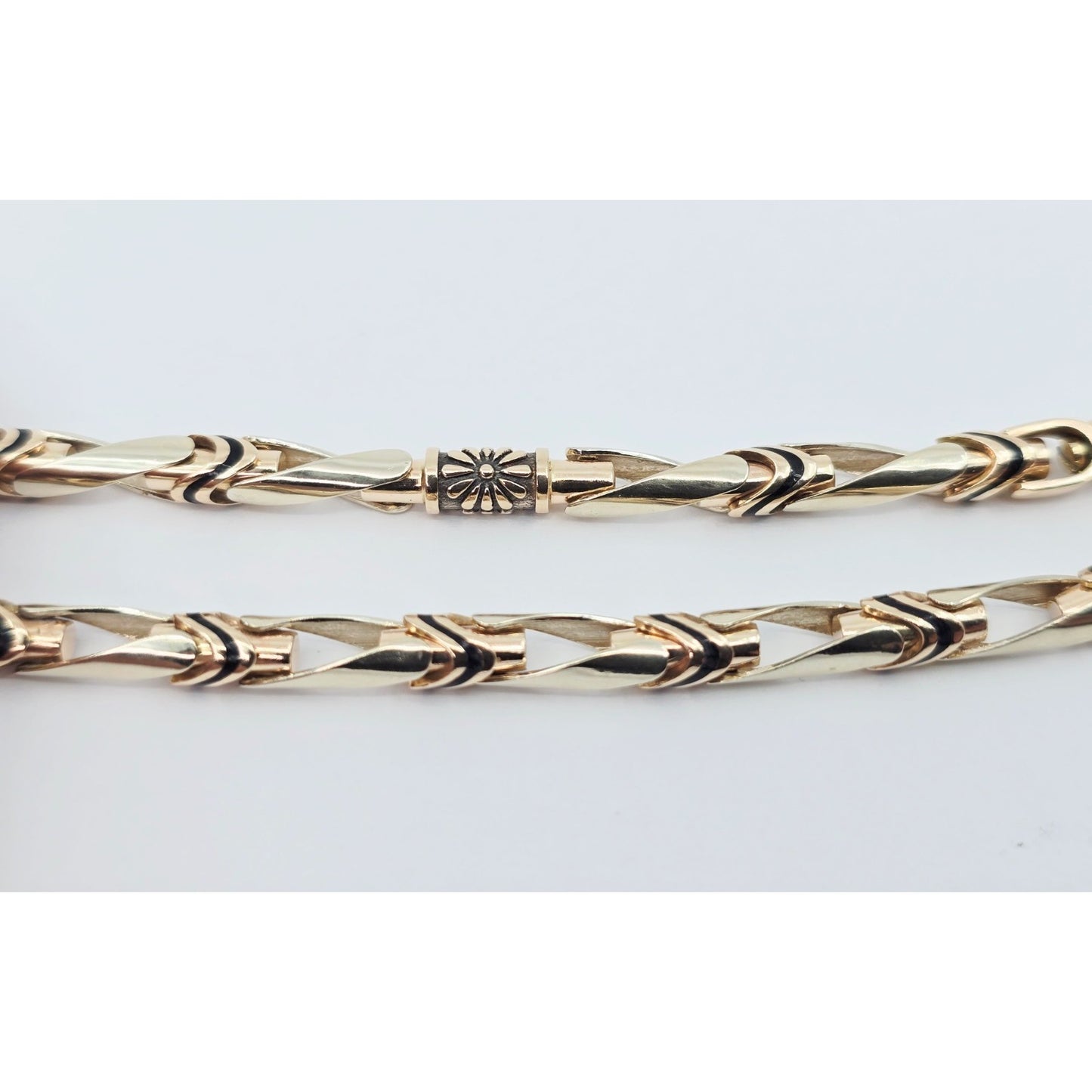 14K Two Tone Gold Custom Enamel Link Chain Necklace