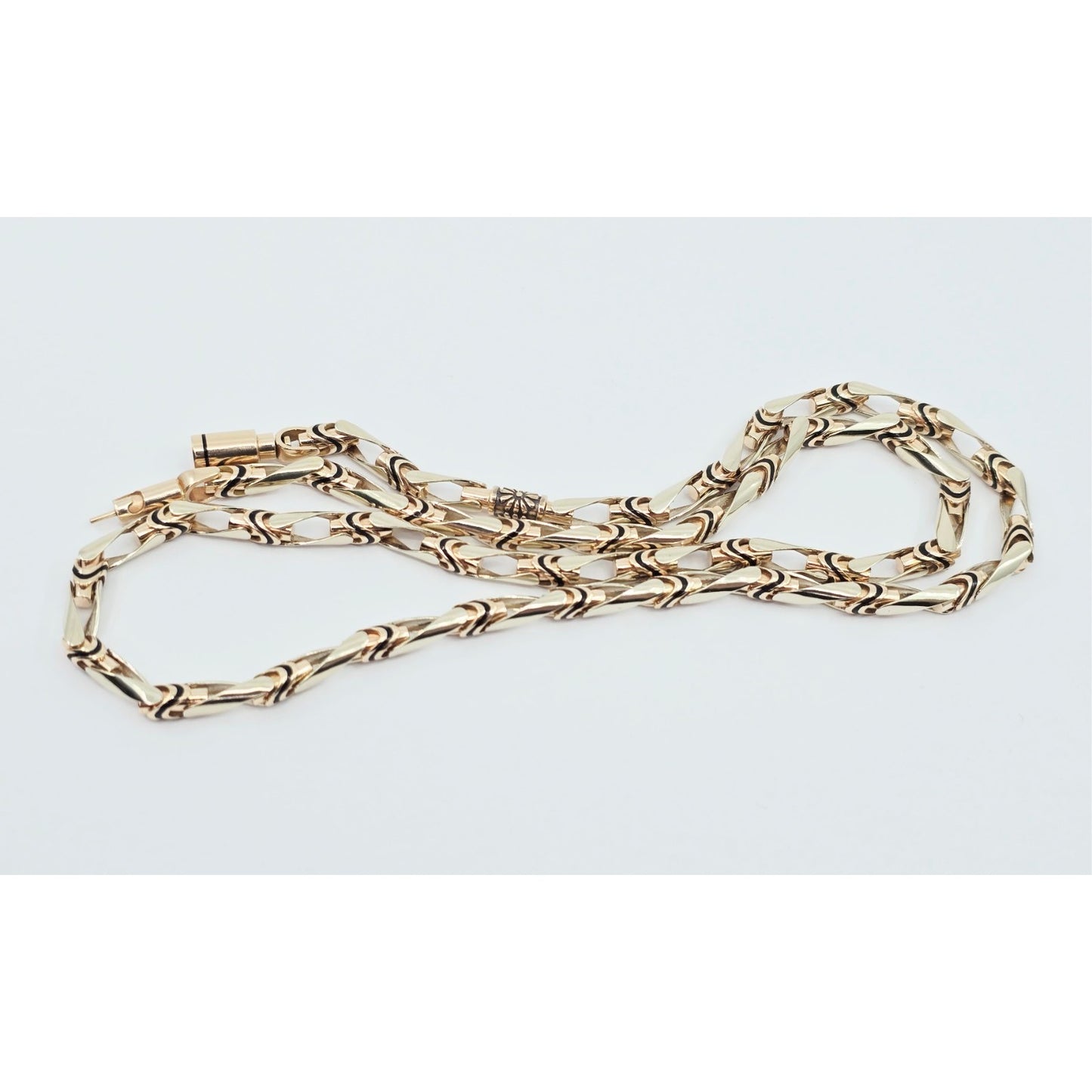 14K Two Tone Gold Custom Enamel Link Chain Necklace