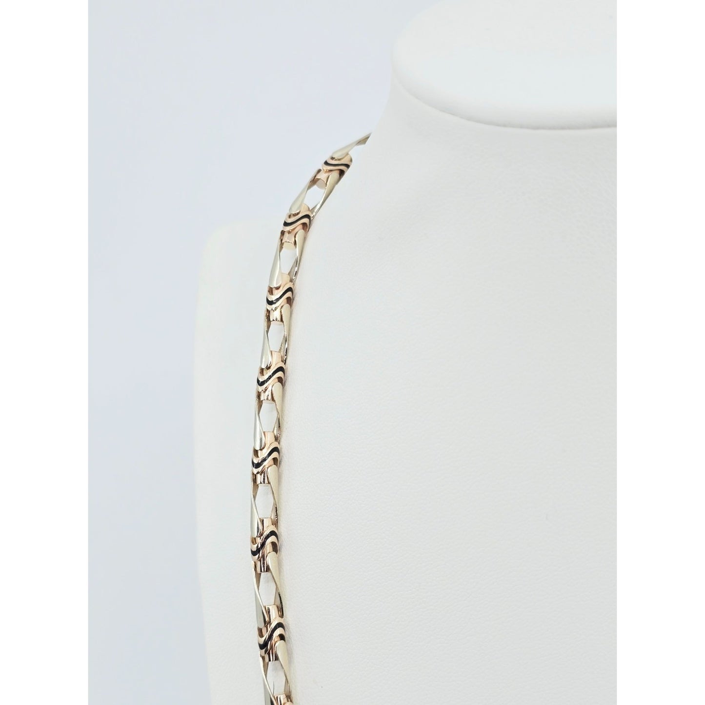 14K Two Tone Gold Custom Enamel Link Chain Necklace