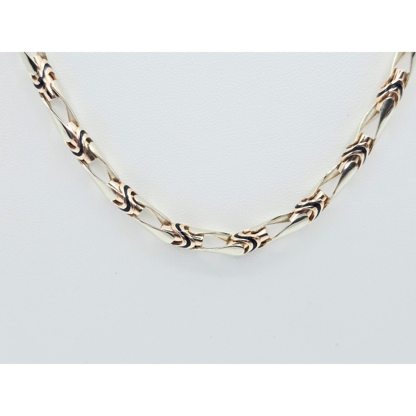 14K Two Tone Gold Custom Enamel Link Chain Necklace
