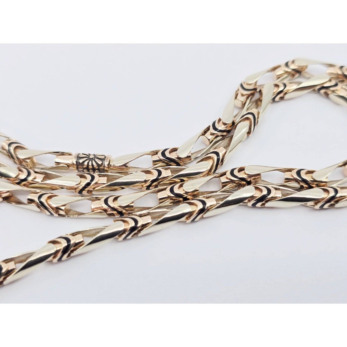 14K Two Tone Gold Custom Enamel Link Chain Necklace