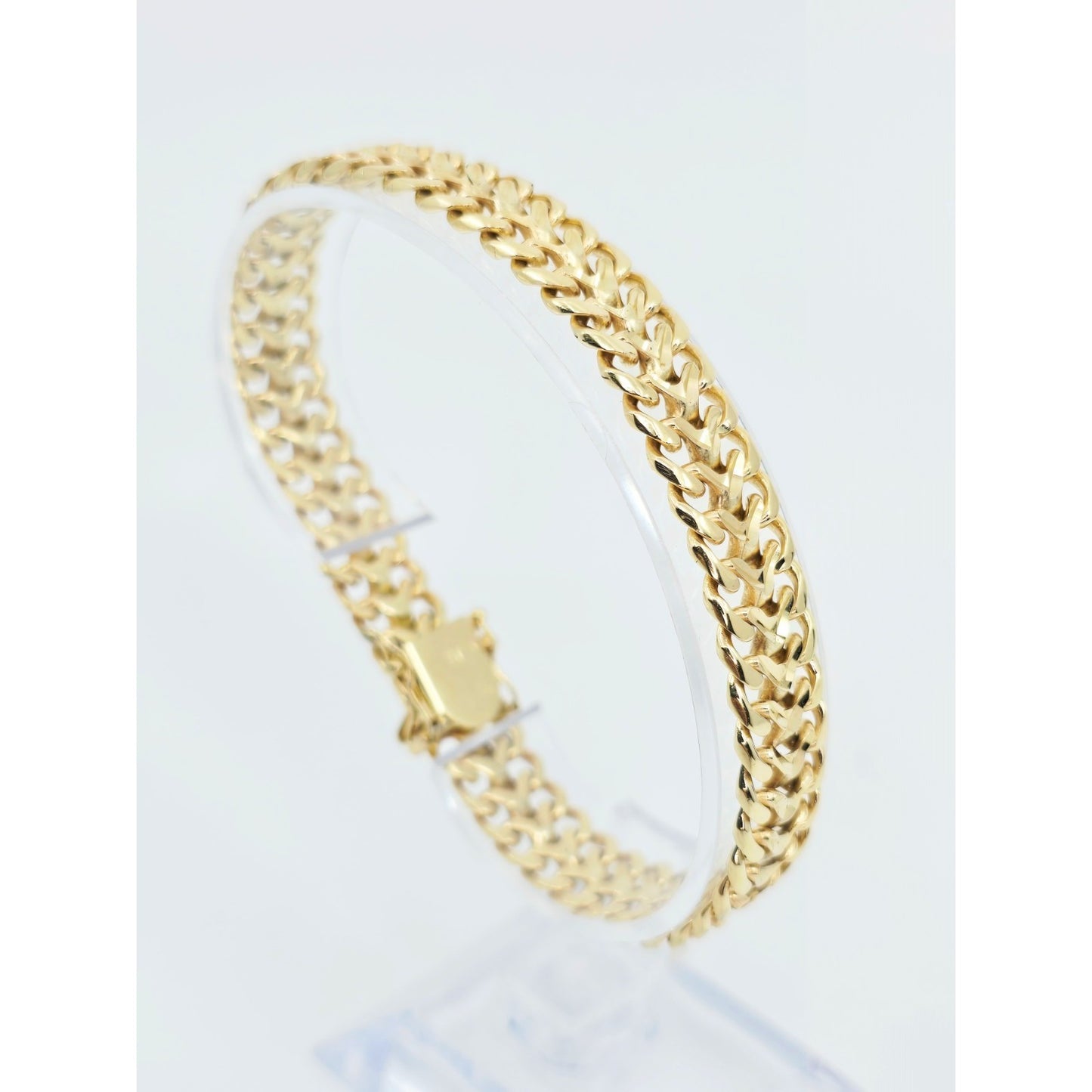 14K Yellow Gold Diamond Cut Wide Link Chain Bracelet