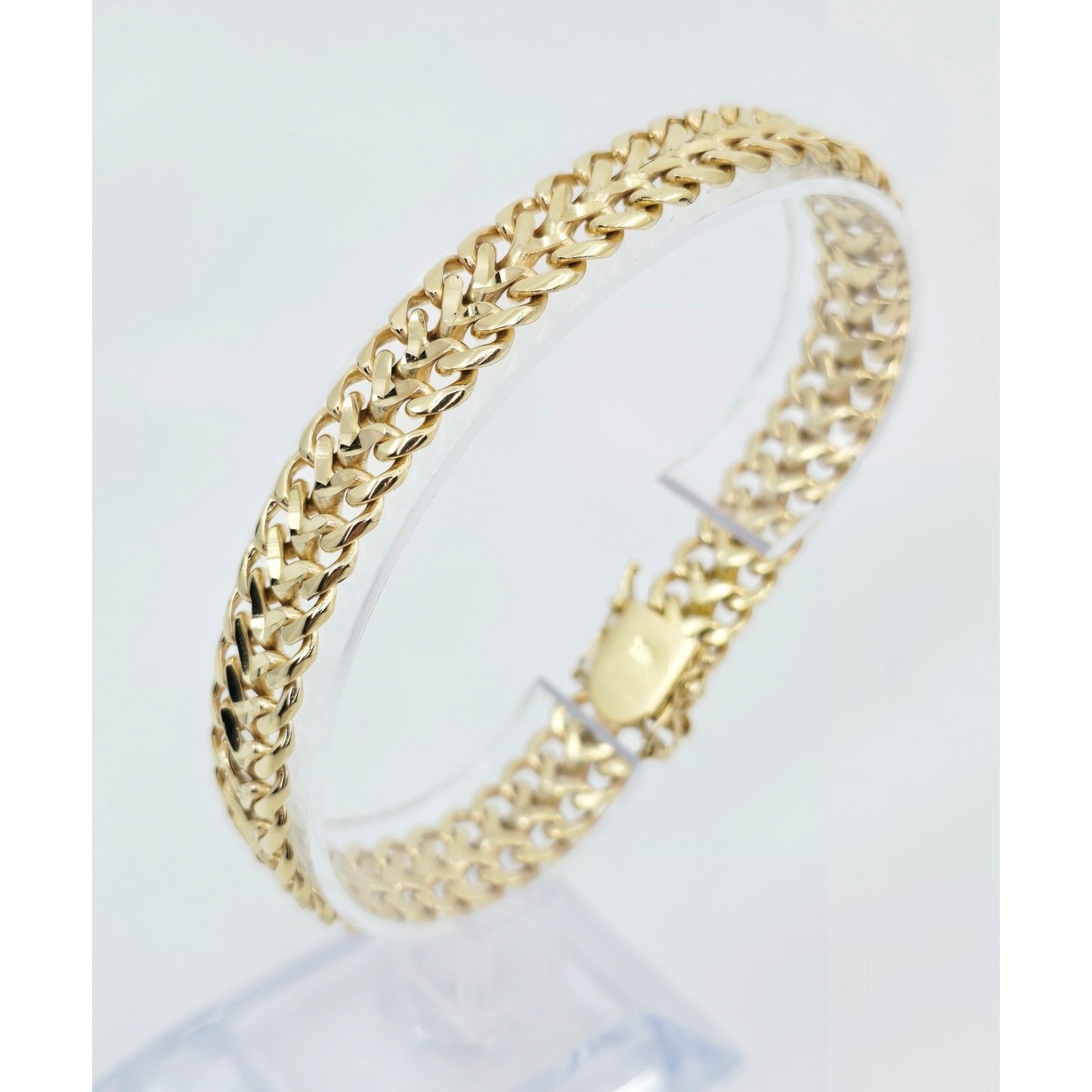 14K Yellow Gold Diamond Cut Wide Link Chain Bracelet