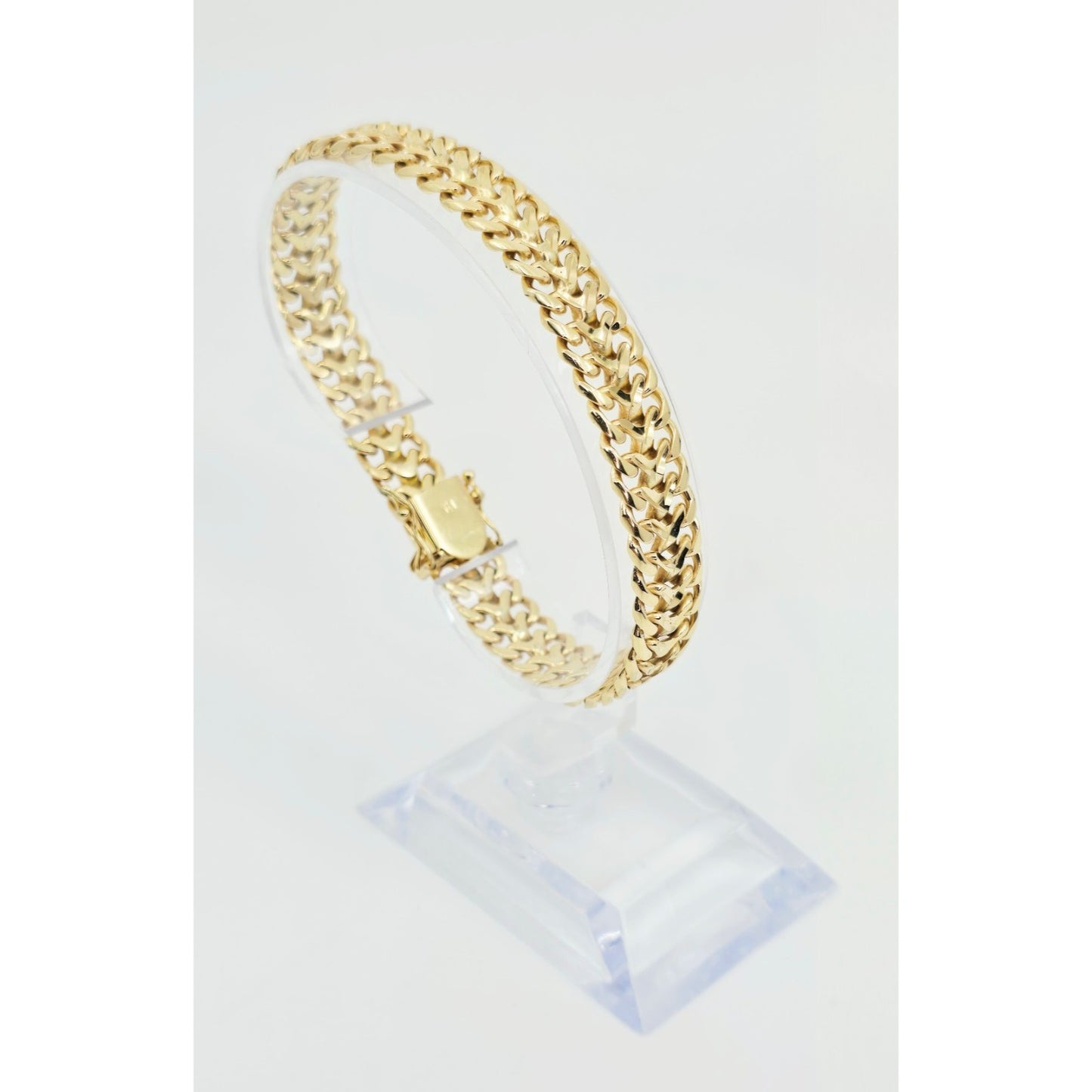14K Yellow Gold Diamond Cut Wide Link Chain Bracelet