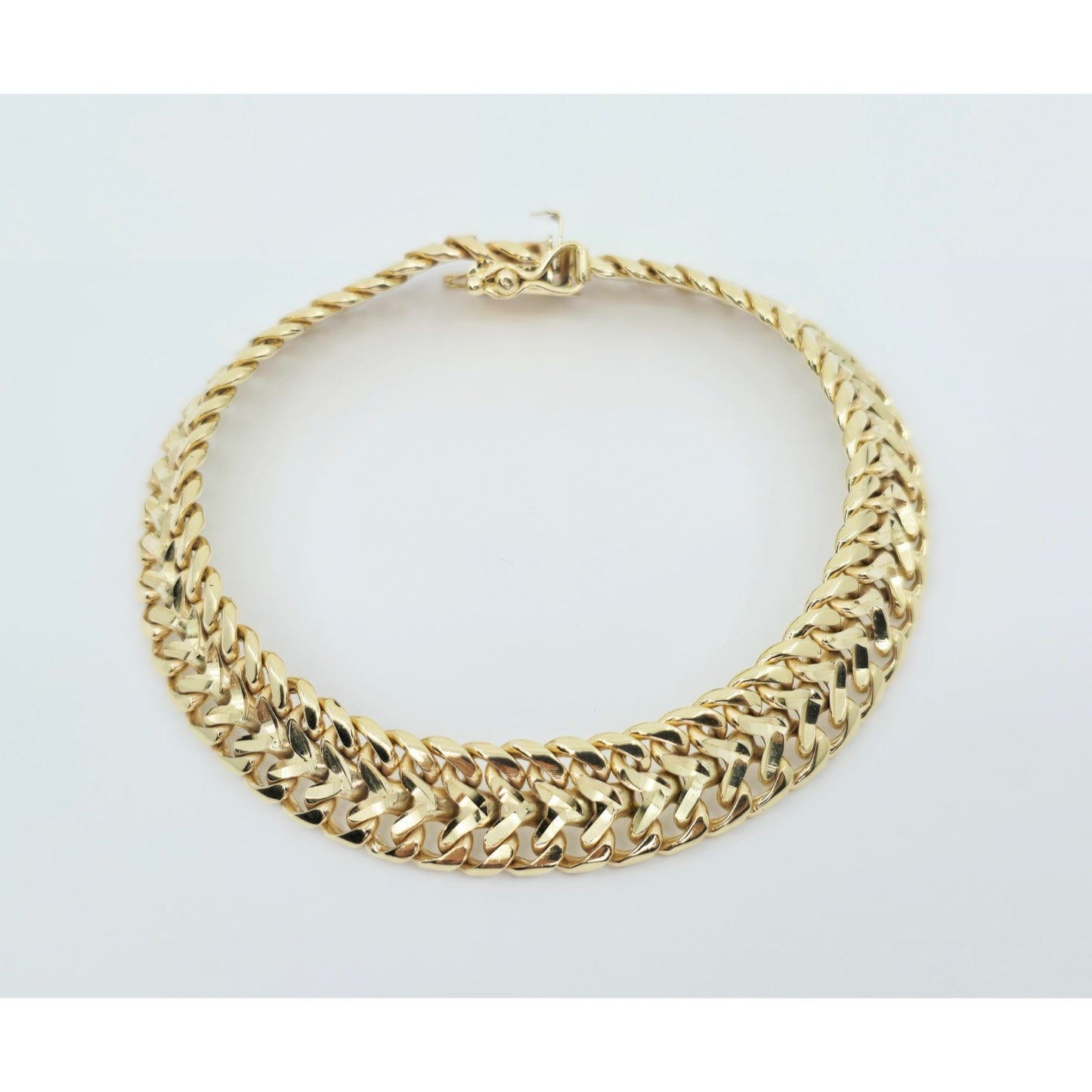 14K Yellow Gold Diamond Cut Wide Link Chain Bracelet