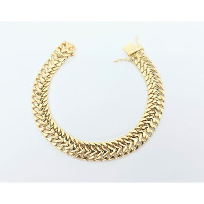14K Yellow Gold Diamond Cut Wide Link Chain Bracelet