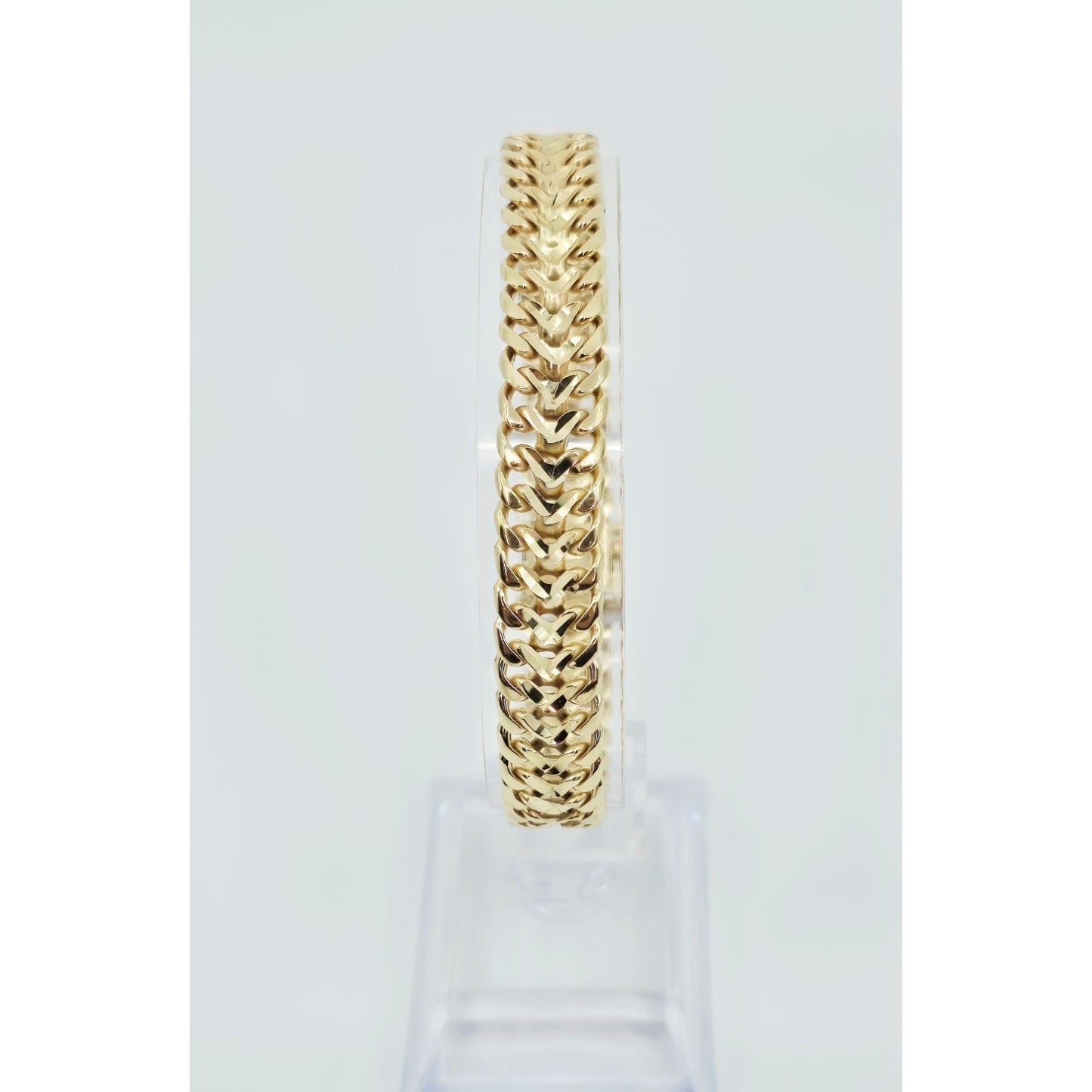 14K Yellow Gold Diamond Cut Wide Link Chain Bracelet