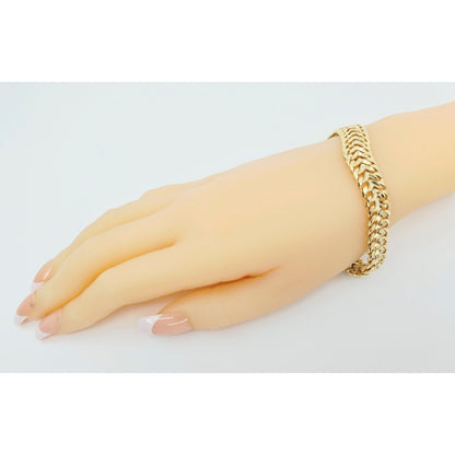 14K Yellow Gold Diamond Cut Wide Link Chain Bracelet