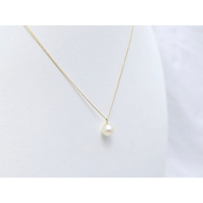 14K Yellow Gold Drop Down Pearl Charm Pendant Cable Link Chain Necklace