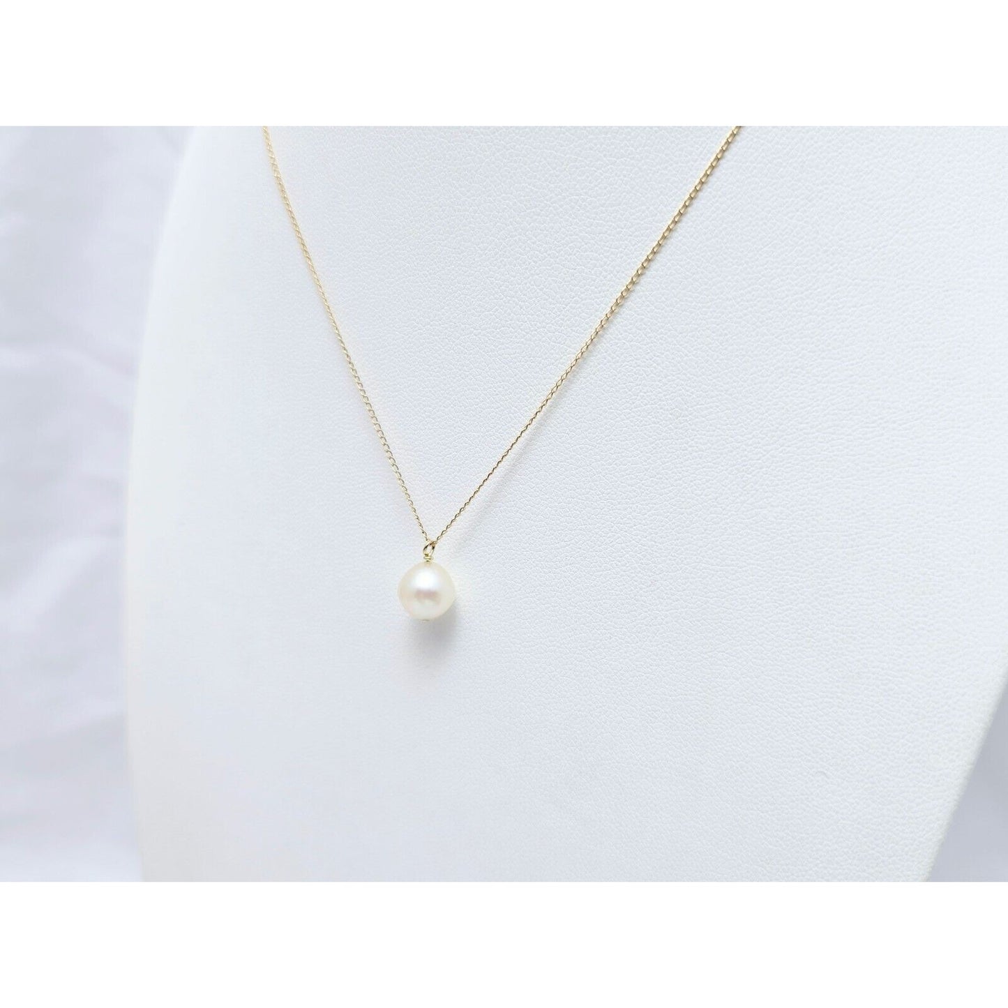 14K Yellow Gold Drop Down Pearl Charm Pendant Cable Link Chain Necklace