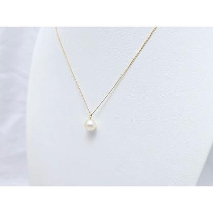 14K Yellow Gold Drop Down Pearl Charm Pendant Cable Link Chain Necklace