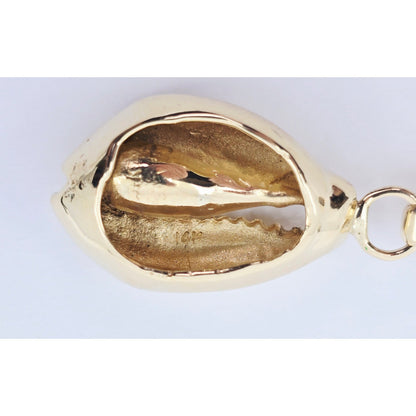 14K Yellow Gold Cowrie Conch Shell Dangle Charm Pendant