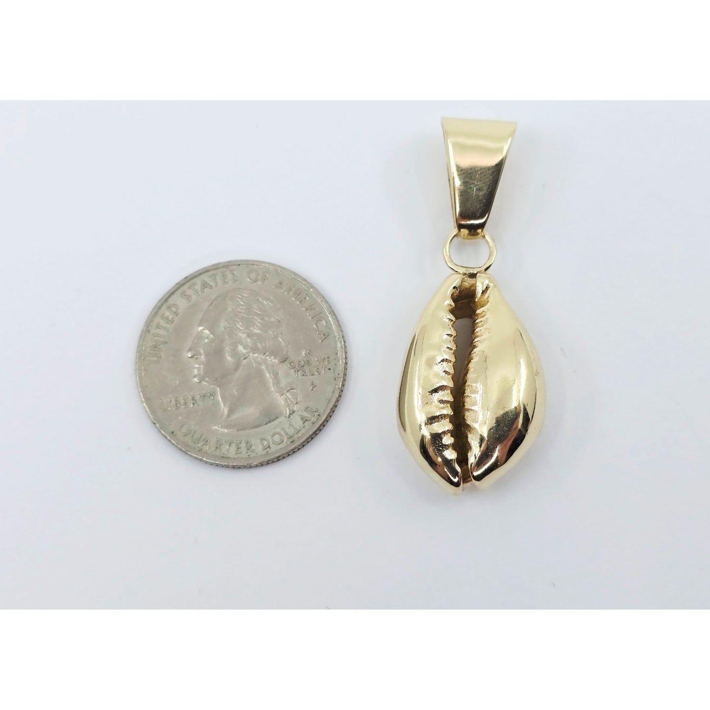 14K Yellow Gold Cowrie Conch Shell Dangle Charm Pendant