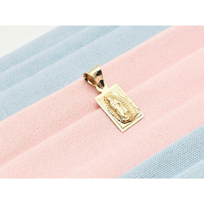 14K Yellow Gold Rectangle Saint Mary Charm Pendant