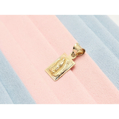 14K Yellow Gold Rectangle Saint Mary Charm Pendant