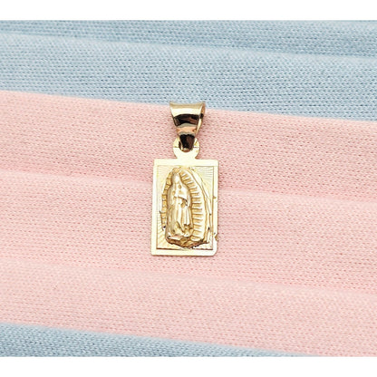 14K Yellow Gold Rectangle Saint Mary Charm Pendant
