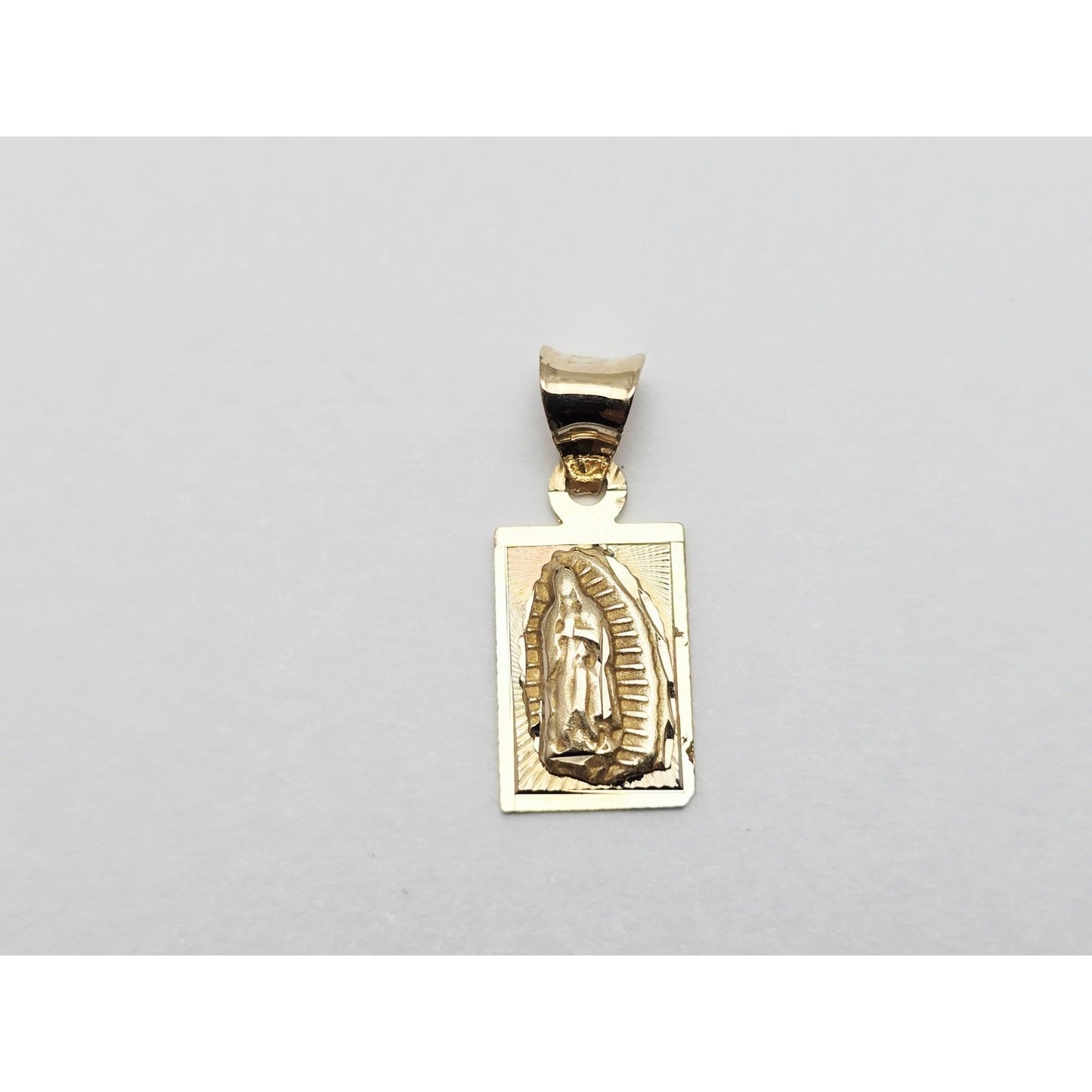 14K Yellow Gold Rectangle Saint Mary Charm Pendant