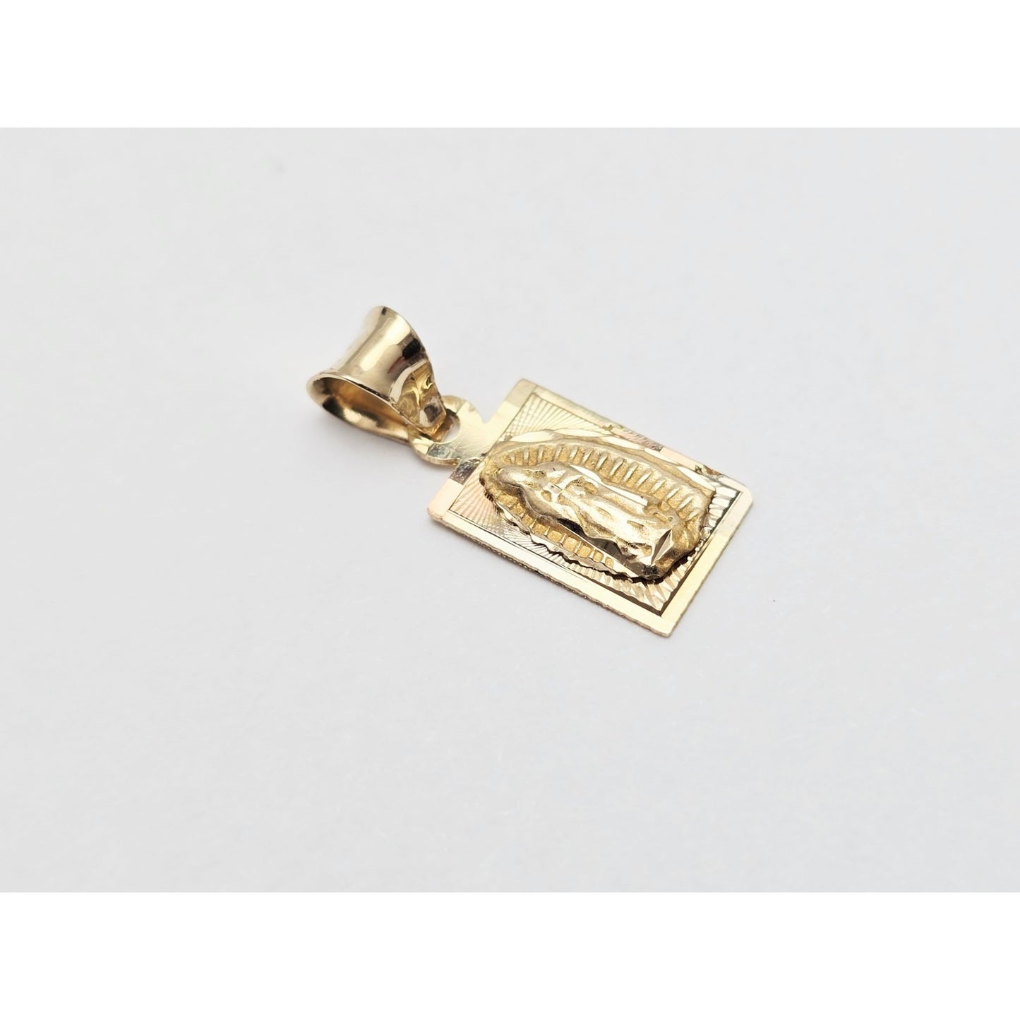 14K Yellow Gold Rectangle Saint Mary Charm Pendant