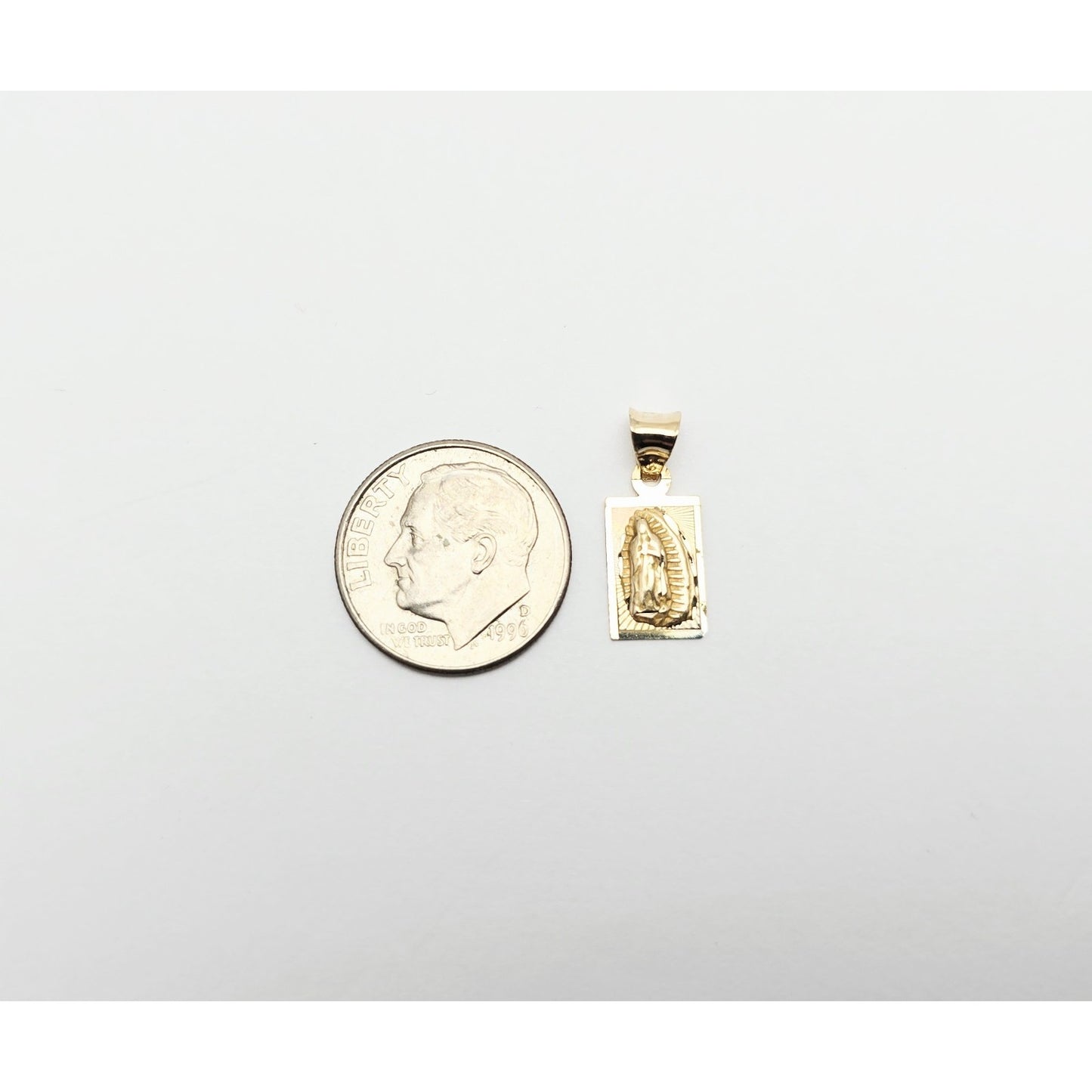 14K Yellow Gold Rectangle Saint Mary Charm Pendant