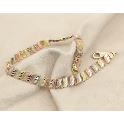 12K Tri Tone Gold Diamond Cut Flat Tennis Link Bracelet
