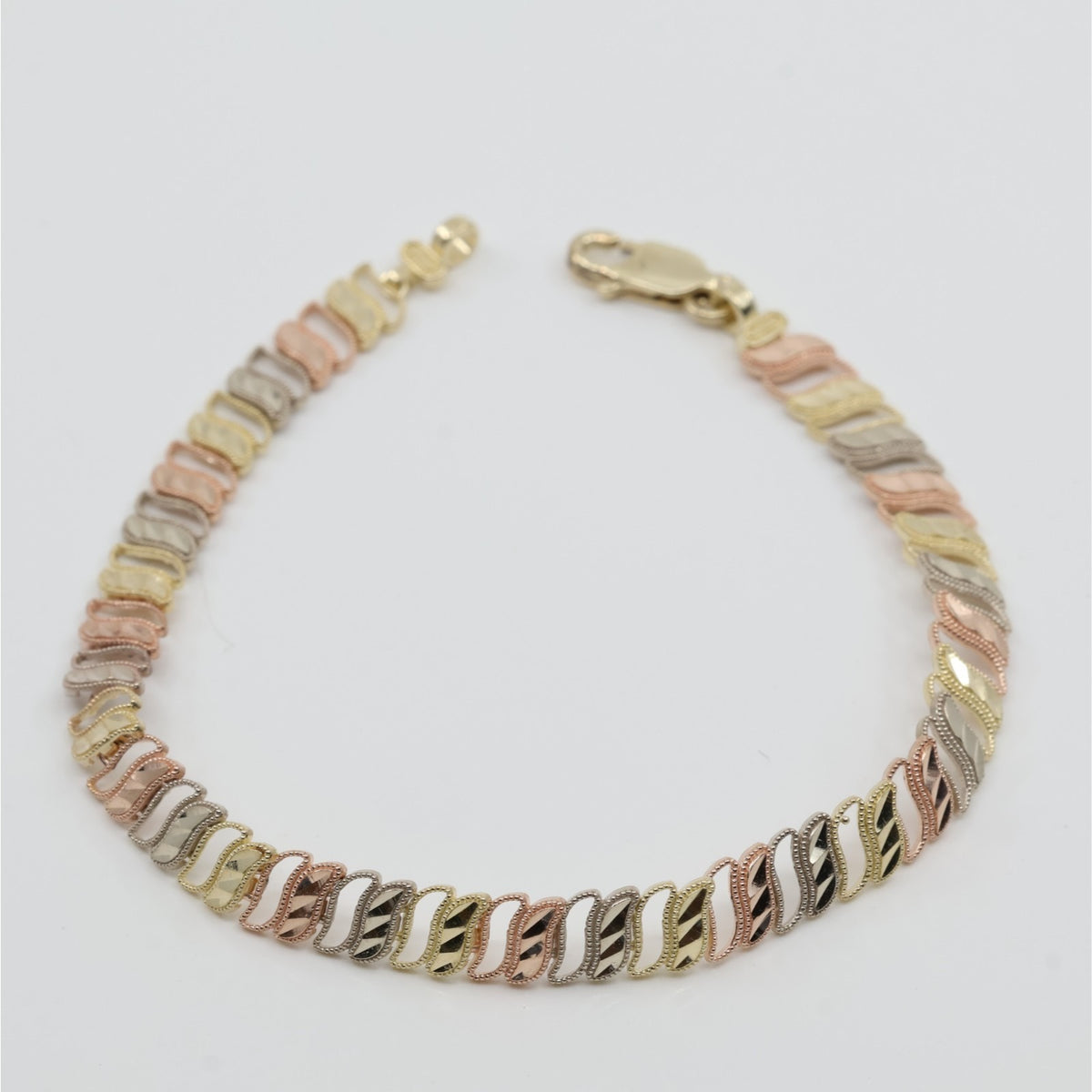 12K Tri Tone Gold Diamond Cut Flat Tennis Link Bracelet