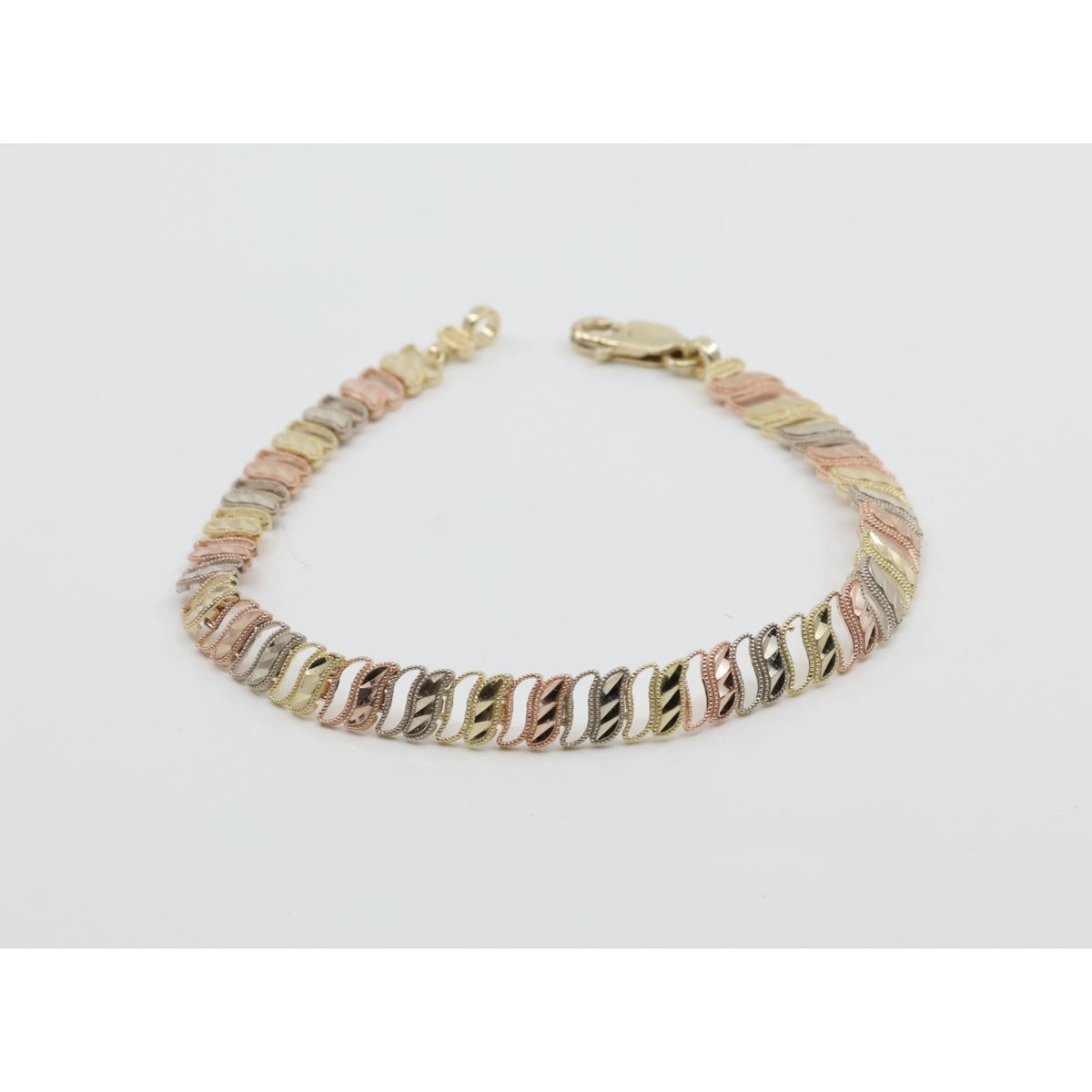 12K Tri Tone Gold Diamond Cut Flat Tennis Link Bracelet