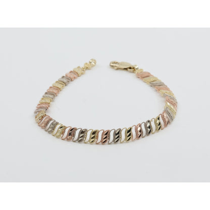 12K Tri Tone Gold Diamond Cut Flat Tennis Link Bracelet