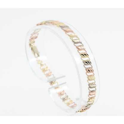 12K Tri Tone Gold Diamond Cut Flat Tennis Link Bracelet