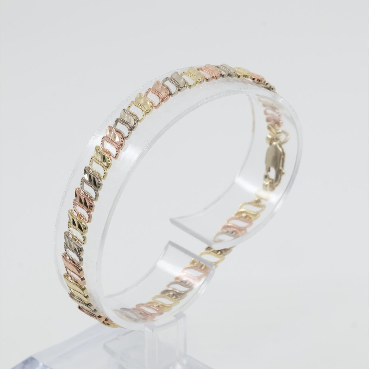 12K Tri Tone Gold Diamond Cut Flat Tennis Link Bracelet