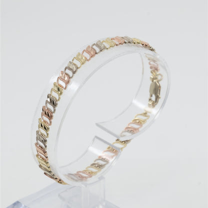 12K Tri Tone Gold Diamond Cut Flat Tennis Link Bracelet