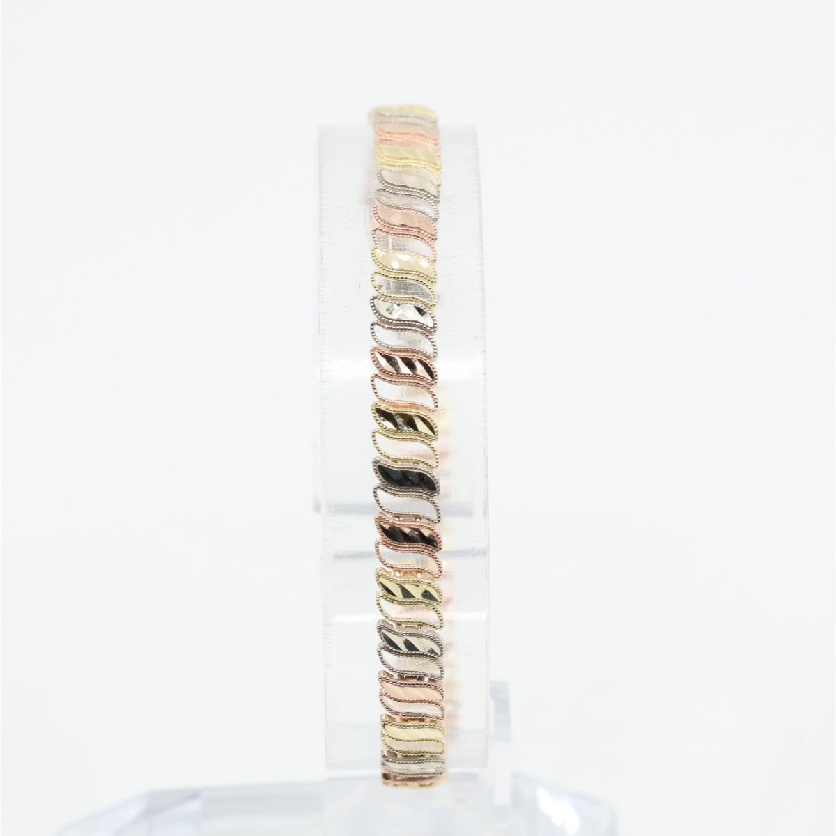 12K Tri Tone Gold Diamond Cut Flat Tennis Link Bracelet