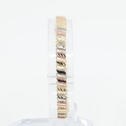 12K Tri Tone Gold Diamond Cut Flat Tennis Link Bracelet