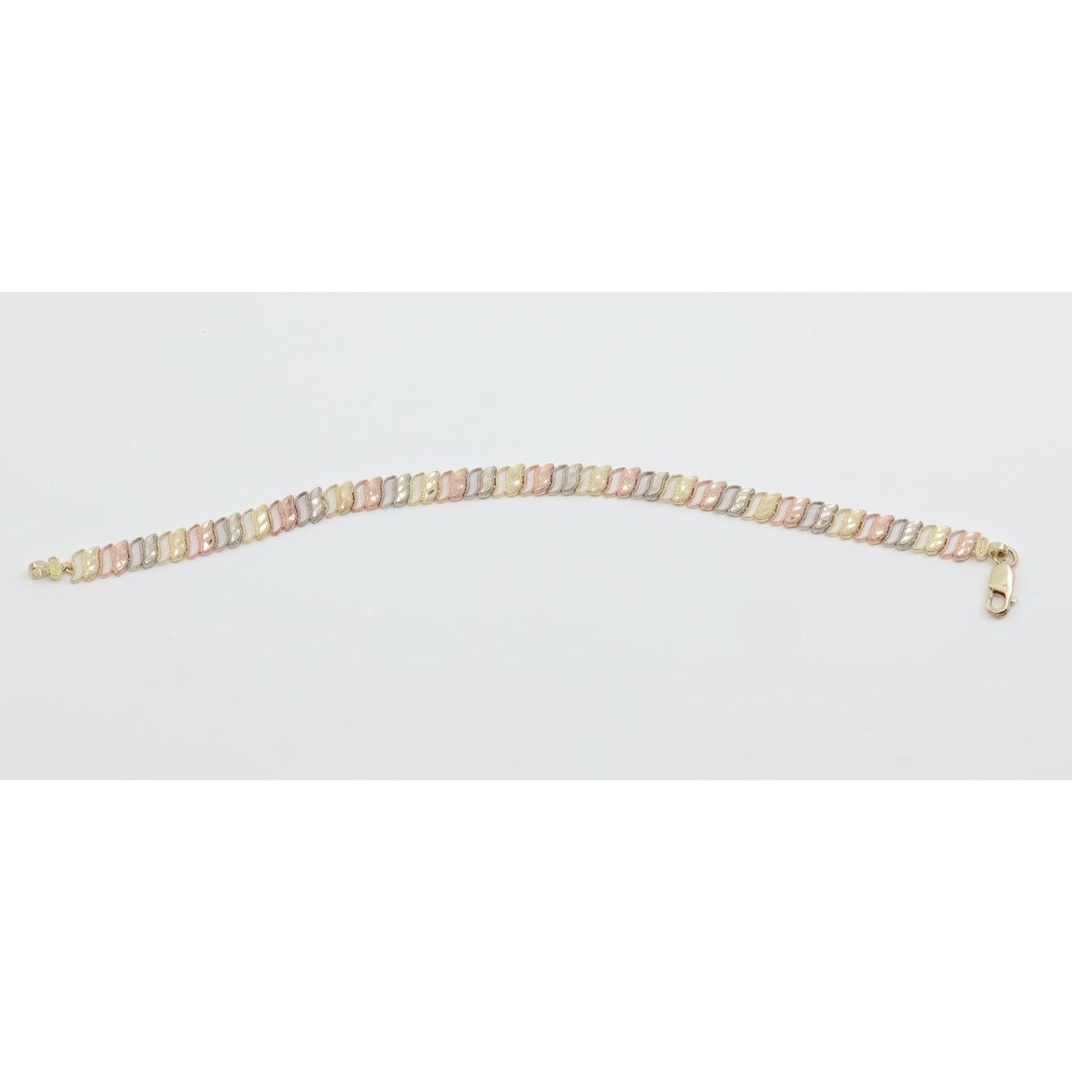 12K Tri Tone Gold Diamond Cut Flat Tennis Link Bracelet