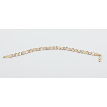 12K Tri Tone Gold Diamond Cut Flat Tennis Link Bracelet