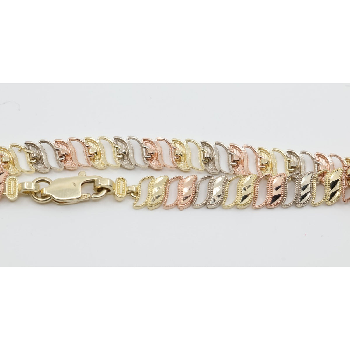 12K Tri Tone Gold Diamond Cut Flat Tennis Link Bracelet
