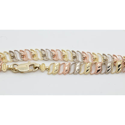 12K Tri Tone Gold Diamond Cut Flat Tennis Link Bracelet