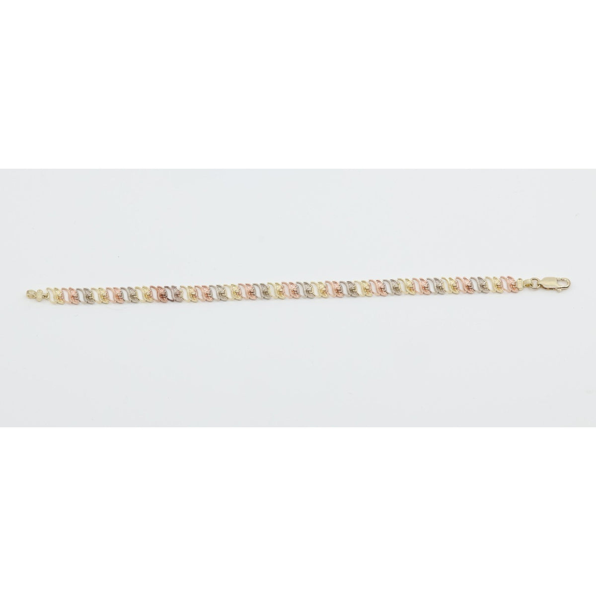 12K Tri Tone Gold Diamond Cut Flat Tennis Link Bracelet